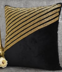Image 2 of Zarimoon Black gold Beaded  Velvet Embroidered Pillow Cover