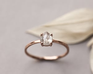 Image of 18ct Rose gold, Pear shaped pale grey diamond ring (LON225)