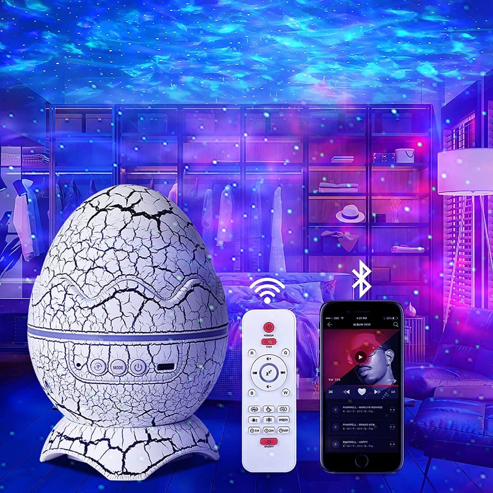 Image of Dinosaur Egg Galaxy Star Projector Starry Light with Wireless Music Player, Night Light with White N
