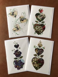 4 Blank Antique Paper Greeting Cards Botanical Hearts Violets and more