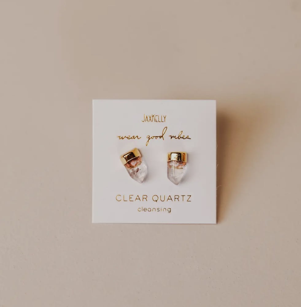 Image of Gold Dip Clear Quartz Point Earring