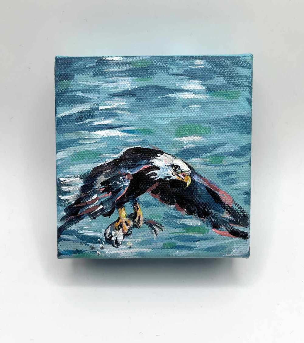 What a Catch – River eagle mini painting