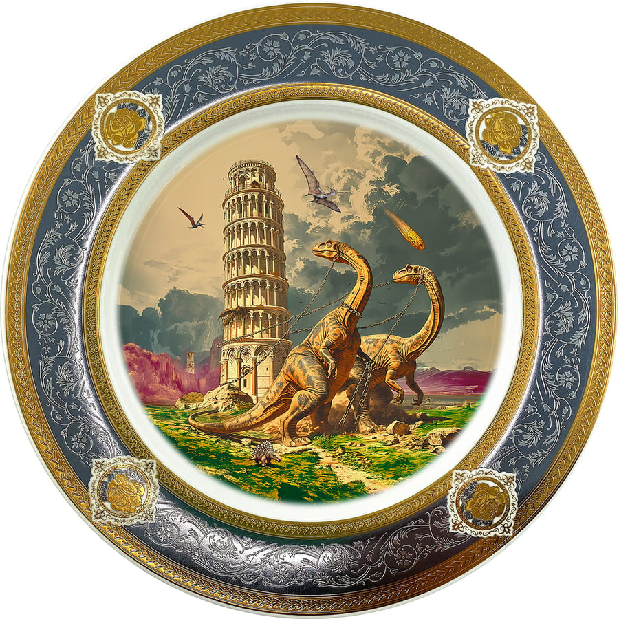 Image of Ricordi di Pisa - Pisa Tower- Large Fine China Plate - #0776