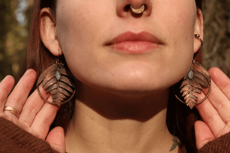 Fern and Rainbow Moonstone Copper Plated Earrings Image 3