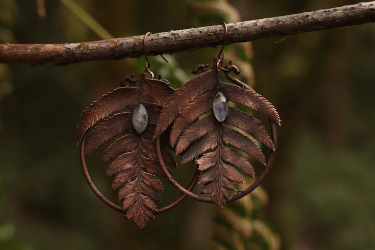 Fern and Rainbow Moonstone Copper Plated Earrings