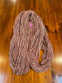 Image 2 of Handspun Romney, Blended Wool, and English Angora Fiber Yarn - My Kind of Red Bunowool
