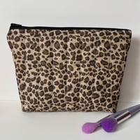 Image 1 of Handmade Quilted Leopard Makeup Bag – Brown Cosmetic Bag copy