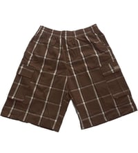 Image 5 of SHAKA WEAR BROWN  MEN’S RELAXED FIT PLAID CARGO SHORTS