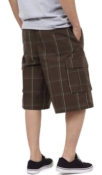 Image 2 of SHAKA WEAR BROWN  MEN’S RELAXED FIT PLAID CARGO SHORTS