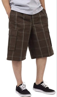 Image 1 of SHAKA WEAR BROWN  MEN’S RELAXED FIT PLAID CARGO SHORTS
