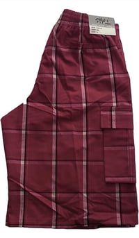 Image 4 of SHAKA WEAR BURGUNDY MEN’S RELAXED FIT PLAID CARGO SHORTS