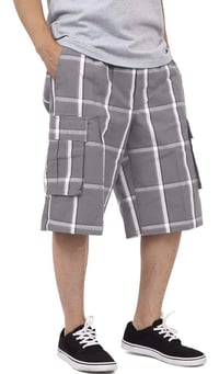Image 1 of SHAKA WEAR GREY MEN’S RELAXED FIT PLAID CARGO SHORTS