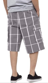 Image 2 of SHAKA WEAR GREY MEN’S RELAXED FIT PLAID CARGO SHORTS