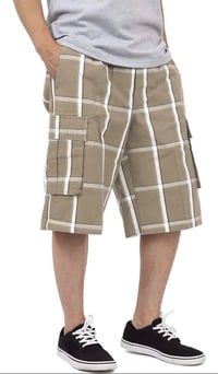 Image 1 of SHAKA WEAR KHAKI MEN’S RELAXED FIT PLAID CARGO SHORTS