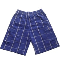 Image 5 of SHAKA WEAR ROYAL BLUE MEN’S RELAXED FIT PLAID CARGO SHORTS