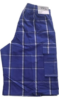 Image 4 of SHAKA WEAR ROYAL BLUE MEN’S RELAXED FIT PLAID CARGO SHORTS