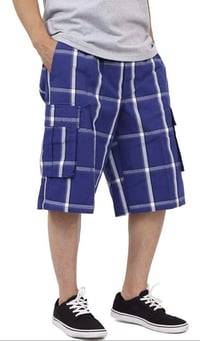 Image 1 of SHAKA WEAR ROYAL BLUE MEN’S RELAXED FIT PLAID CARGO SHORTS