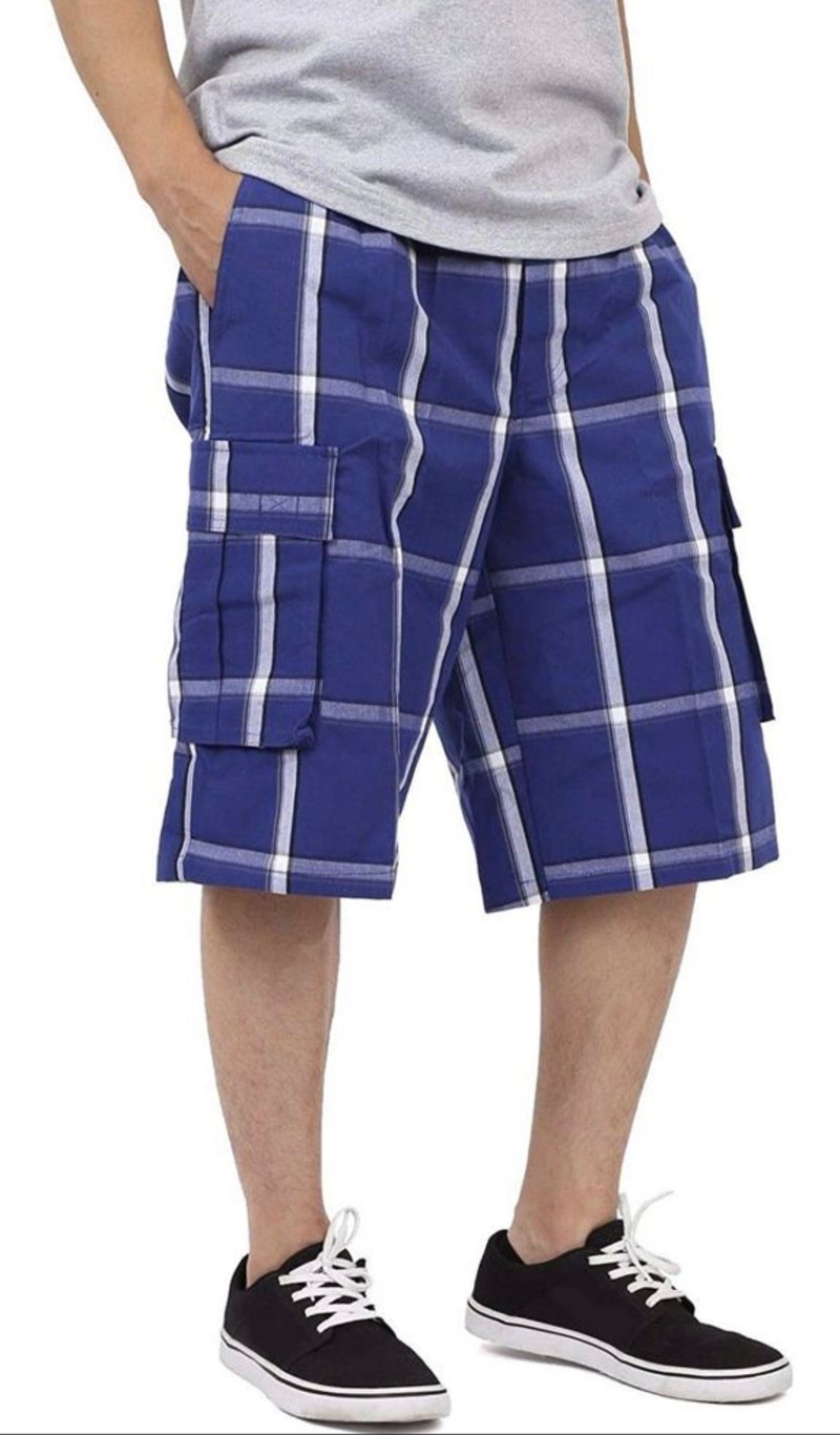 SHAKA WEAR ROYAL BLUE MEN S RELAXED FIT PLAID CARGO SHORTS