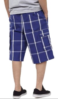 Image 2 of SHAKA WEAR ROYAL BLUE MEN’S RELAXED FIT PLAID CARGO SHORTS