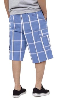 Image 2 of SHAKA WEAR SKY BLUE MEN’S RELAXED FIT PLAID CARGO SHORTS