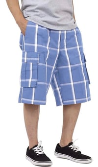 Image 1 of SHAKA WEAR SKY BLUE MEN’S RELAXED FIT PLAID CARGO SHORTS