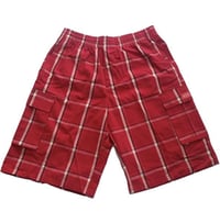 Image 5 of SHAKA WEAR RED MEN’S RELAXED FIT PLAID CARGO SHORTS