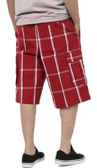 Image 2 of SHAKA WEAR RED MEN’S RELAXED FIT PLAID CARGO SHORTS