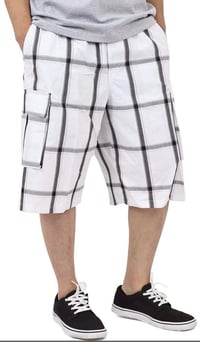 Image 1 of SHAKA WEAR WHITE MEN’S RELAXED FIT PLAID CARGO SHORTS