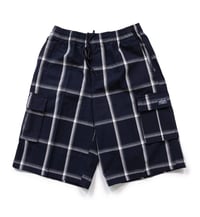 Image 5 of SHAKA WEAR NAVY BLUE MEN’S RELAXED FIT PLAID CARGO SHORTS