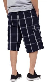 Image 2 of SHAKA WEAR NAVY BLUE MEN’S RELAXED FIT PLAID CARGO SHORTS