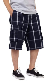 Image 1 of SHAKA WEAR NAVY BLUE MEN’S RELAXED FIT PLAID CARGO SHORTS