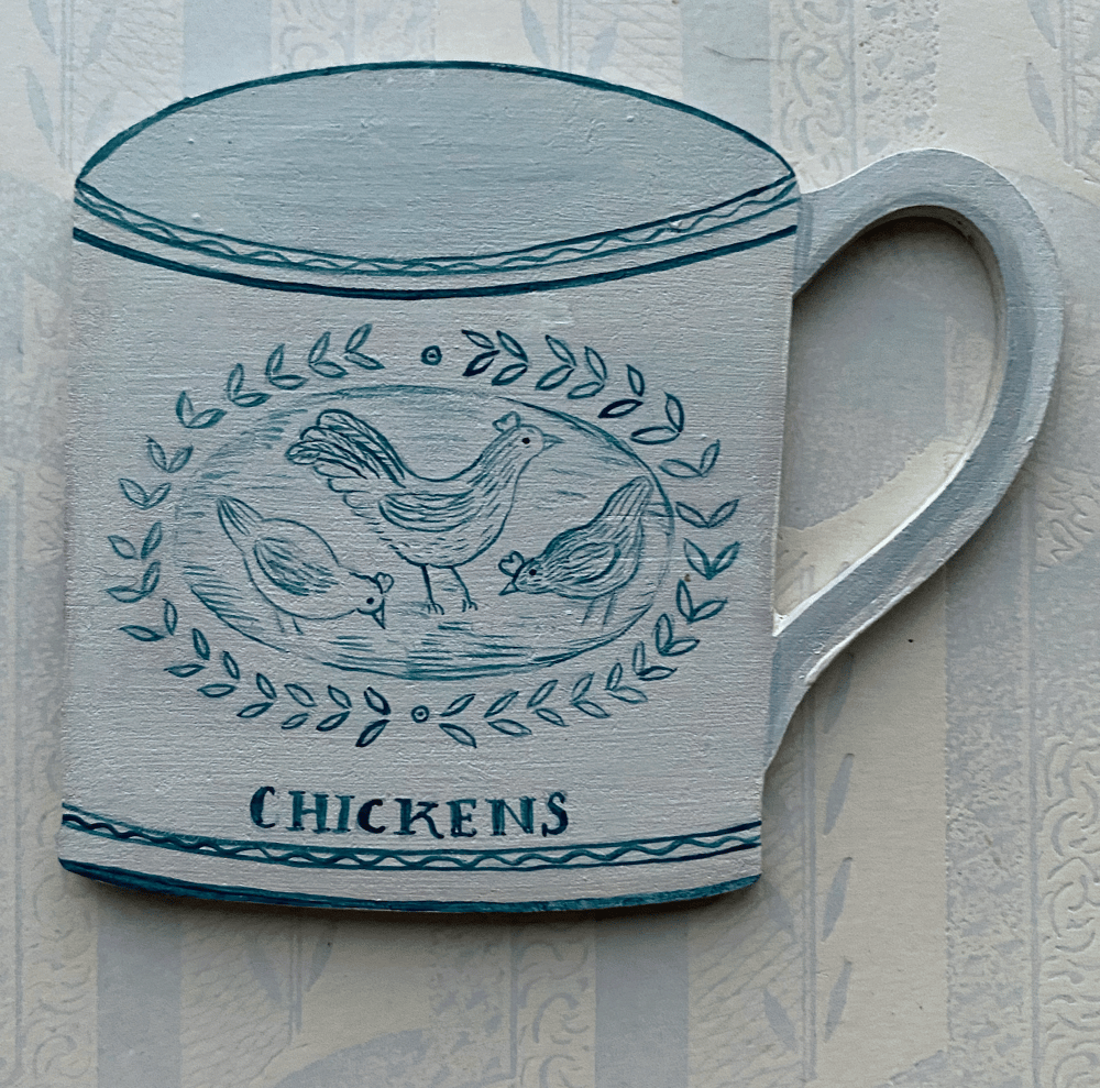 Image of Miniature wooden painted cup cutout: Chickens