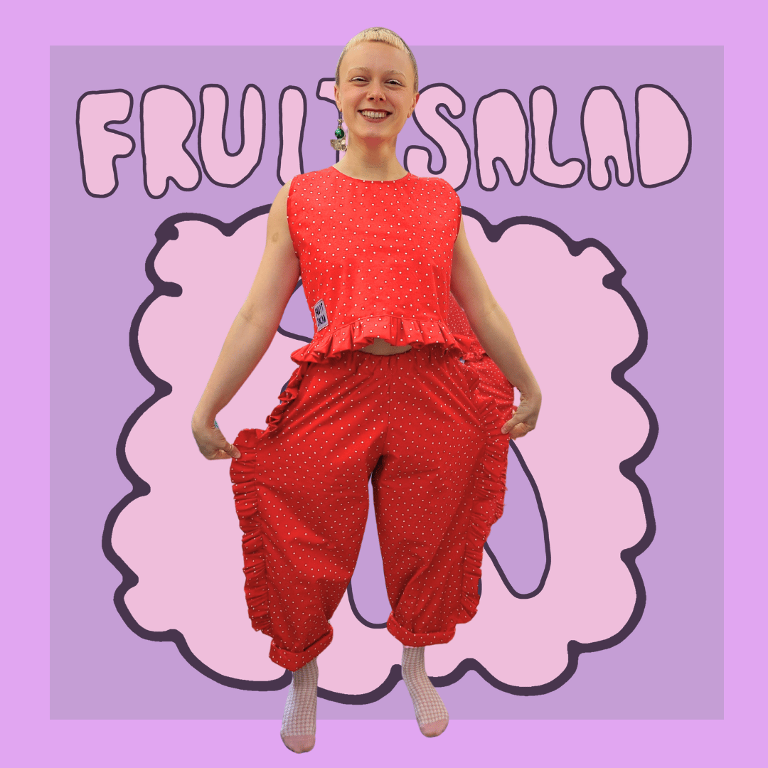 Image of Sustainable Frill Trousers Strawberry