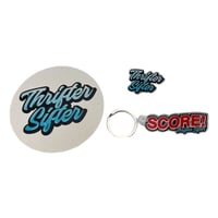 Image 1 of Thrifter Sifter Keychain, Acrylic Pin & Drink Coaster Bundle