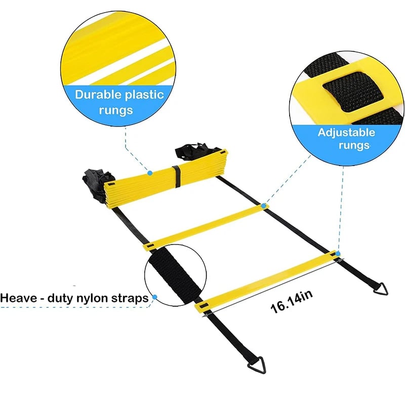 6M 12 Rung Speed Agility Ladder Training Set Field Cones Resistance Parachute Footwork Sport 