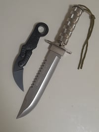 Image 1 of Set 2 Knives - 1 Large Survival Fixed Knife Camping Outdoor + 1 Folding Tactical Karambit