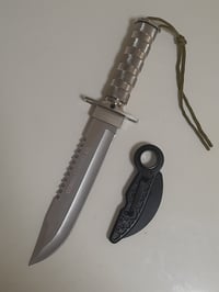 Image 3 of Set 2 Knives - 1 Large Survival Fixed Knife Camping Outdoor + 1 Folding Tactical Karambit