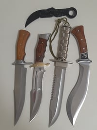 Image 1 of Set 5 Knives - 1 Survival Outdoor 2 Bowie Hunting 1 Kukri 1 Folding Karambit
