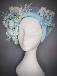 Image 3 of Floral halo headband in baby blues and mint