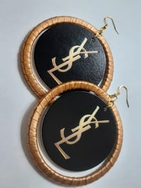 Image 1 of Designer Inspired, Gold Ribbon, Afrocentric earrings, Wood Earrings