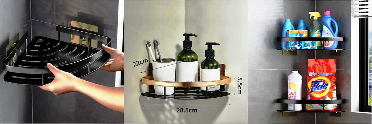 Image of 4-in-1 Aluminum Bathroom Shelf  Organizer Storage Black Rack