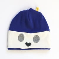 Image 2 of cobalt blue face eyes felt cashmere wool beanie hat courtneycourtney knit sweater warm winter