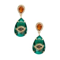 Image 2 of Green Crystal Teardrop Evil Eye Earrings