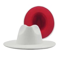 Image 1 of Fedora White Red Two Tone Wide Brim Hat for Women