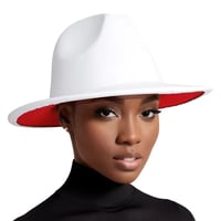 Image 2 of Fedora White Red Two Tone Wide Brim Hat for Women