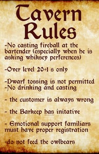 Tavern Rules for Dungeons and Dragons Tavern- 11x14" PRINT