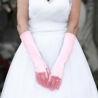 Image 1 of Long Pink Satin Gloves