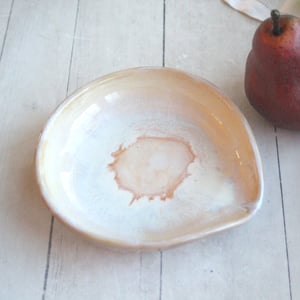 Image of Large Spoon Rest Handcrafted Pottery Spoon Holder in White and Ocher Glaze