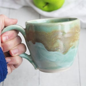 Image of Shades of Green Stoneware Mug, 11 Ounce Pottery Mug, Made in USA