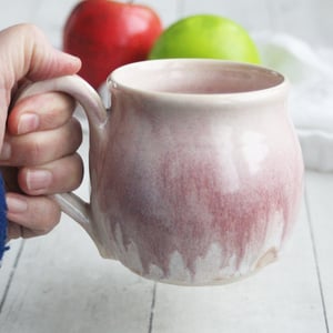 Image of Pink and White Mug with Dripping Glazes, Handmade Pottery Coffee Cup, Made in USA